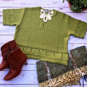 Biba Green Cotton Blend Crop Sweater GREAT DETAILS